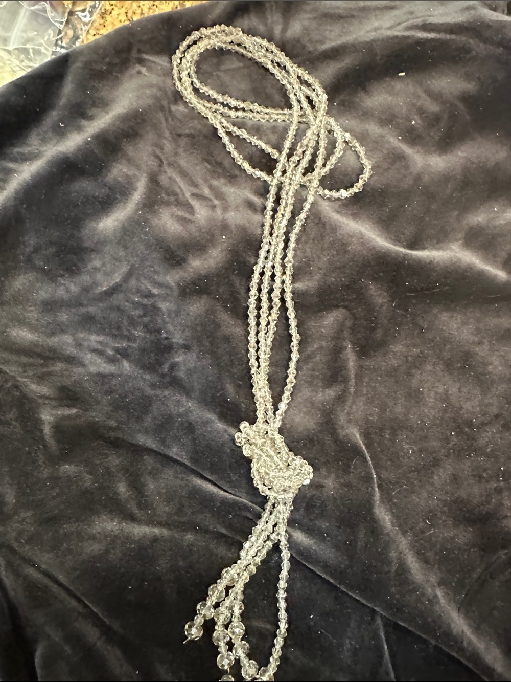 Crystal Bead Long Necklace with Tassel - Clear